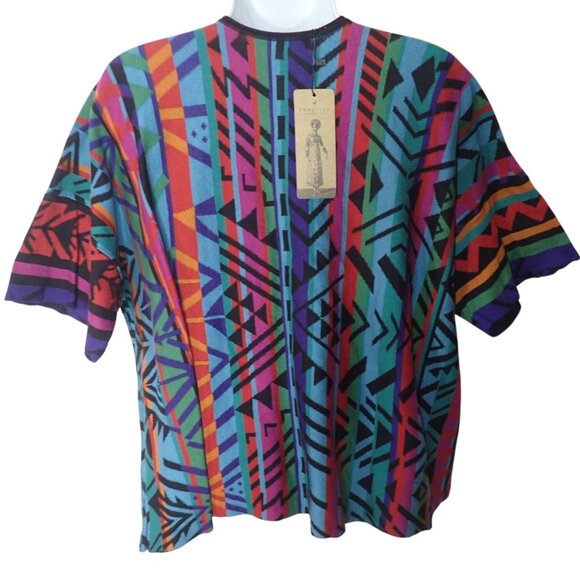 Peruvian Connection Women M Open Cardigan Cayo Multi Colored short Sleeve NEW - Picture 4 of 7